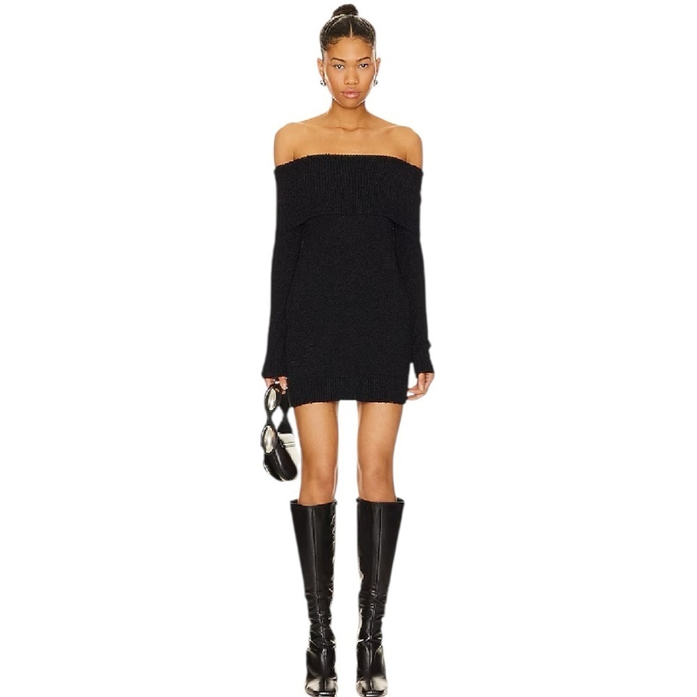 Superdown x Revolve - NWT Isidore Off Shoulder Boucle Sweater Dress Black Sz L